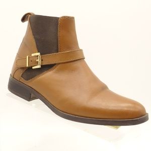 Eden Ankle Boots Brown Leather Gold Buckle Accent